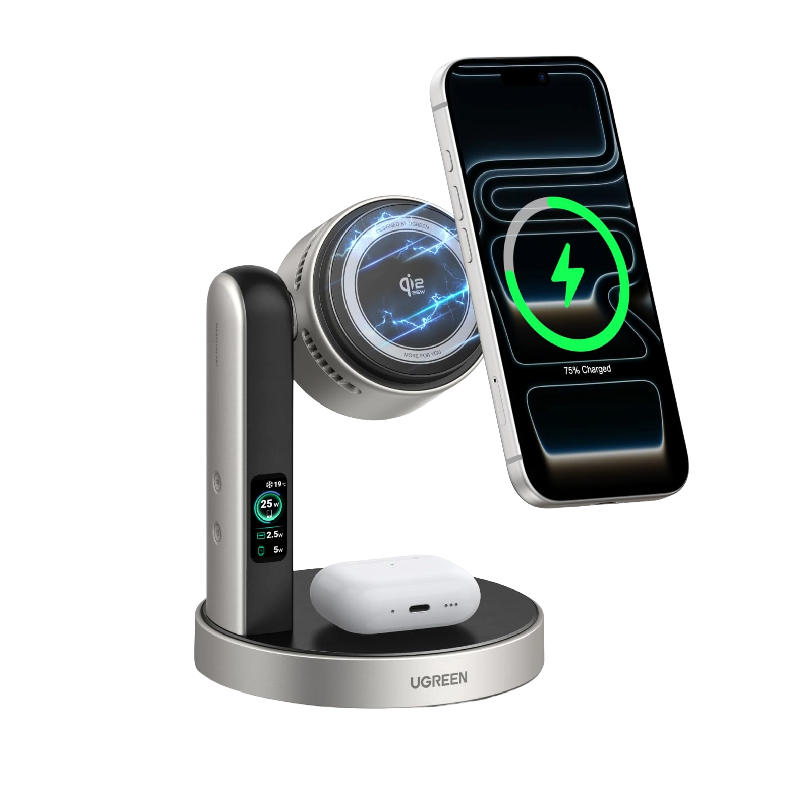 UGREEN MagFlow Pro Qi2 25W 2-in-1ワイヤレス充電器 | 冷却機能搭載