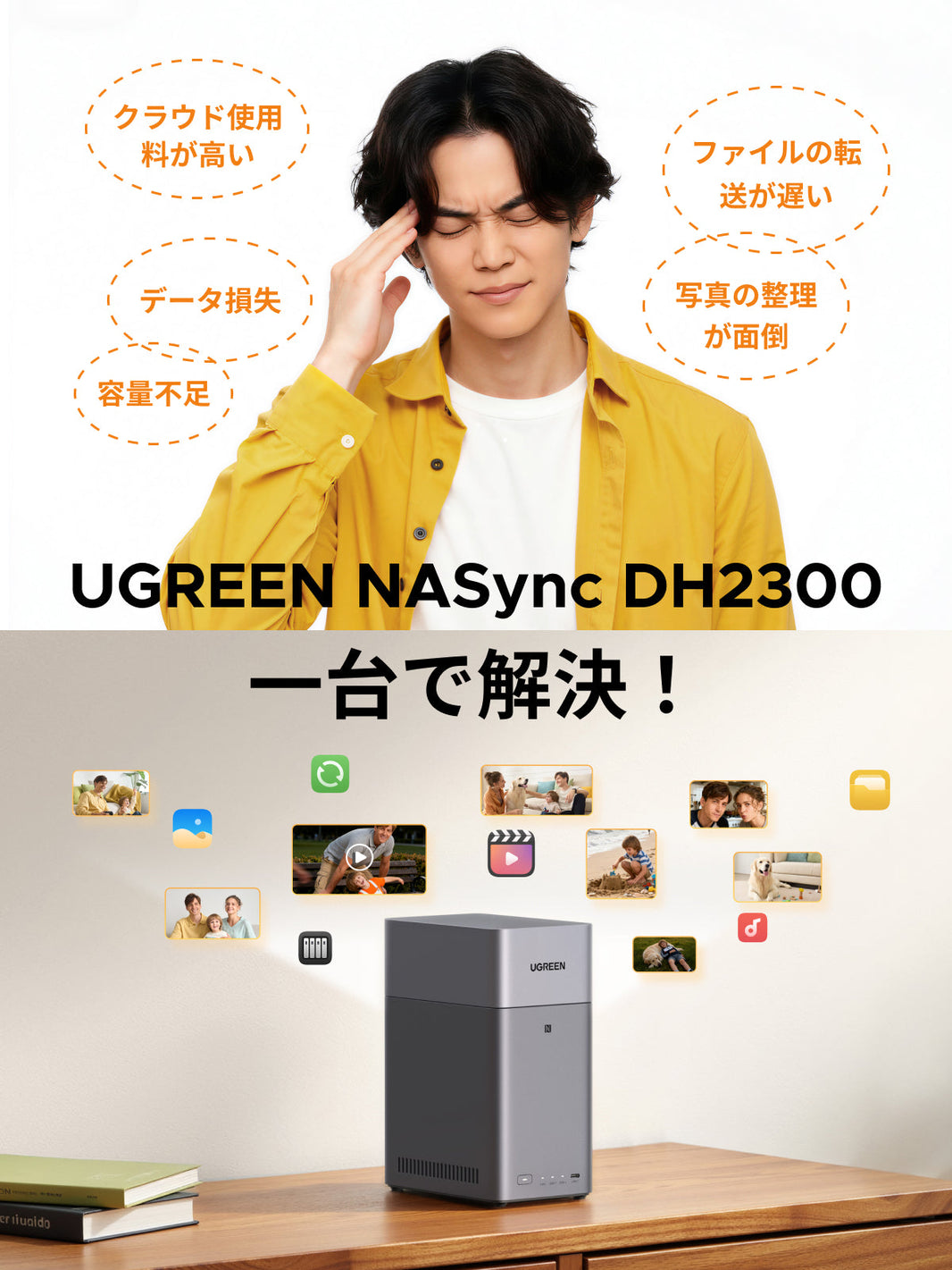 UGREEN NASync DH2300 家庭用NAS クラウド使用料が高い・容量不足の悩みを解決 写真・動画データ保存