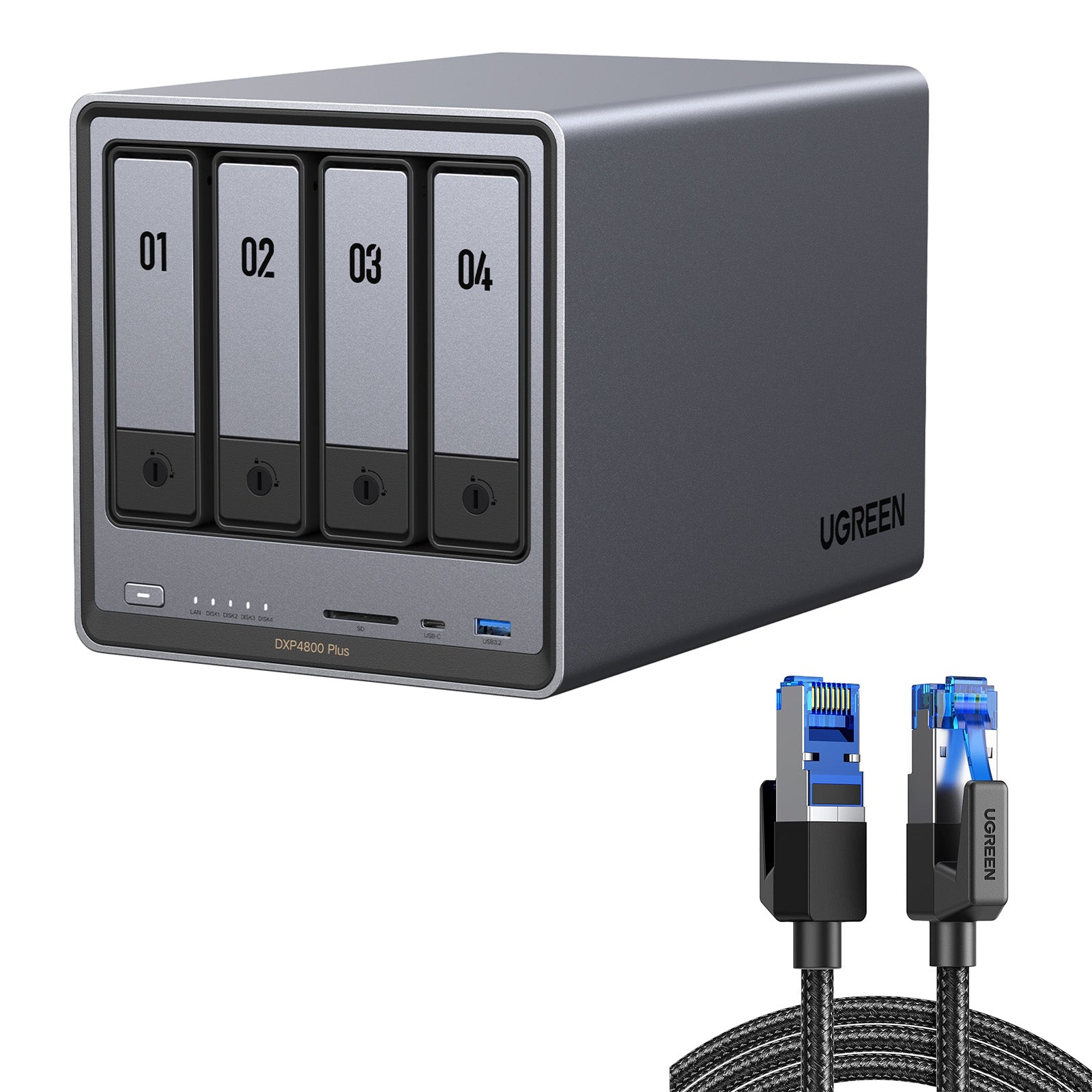UGREEN NASync DXP4800 PlusとUGREENナイロン編み込みLANケーブルセット
