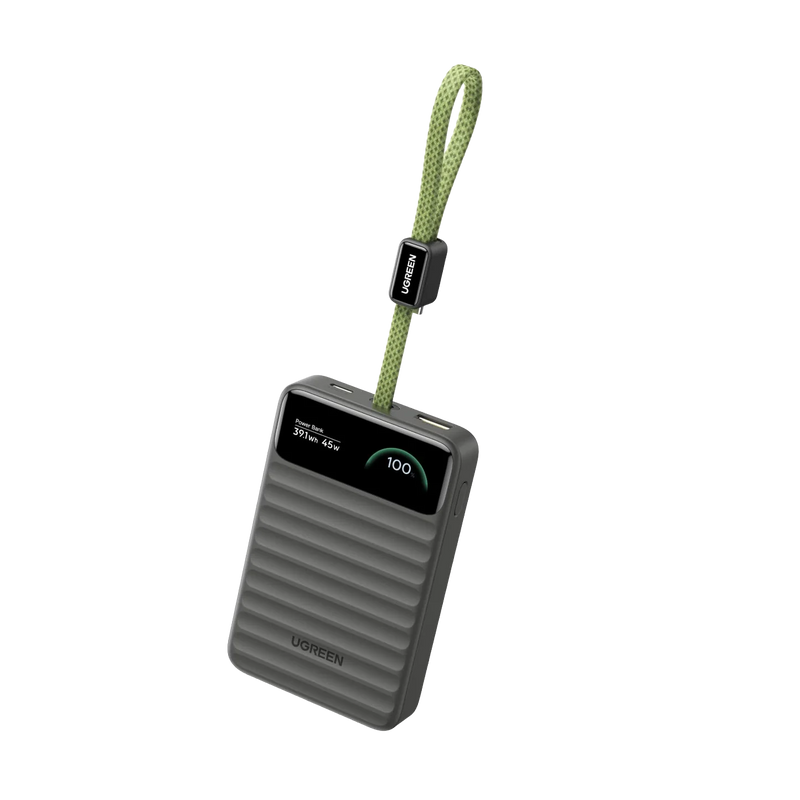 UGREEN Nexode Wavy（燃えにくい薄型 安全情報見える化 10000mAh 45W コード付属）モバイルバッテリー ブラック PB603
3C認証／ディスプレイ搭載／BMSバッテリー監視／高安全性／ATLバッテリー寿命向上／ストラップ型／Dymondcell™難燃技術／MacBook／iPhone17～13／Xperia／Galaxy／Android／iPad／Switch 2に適用