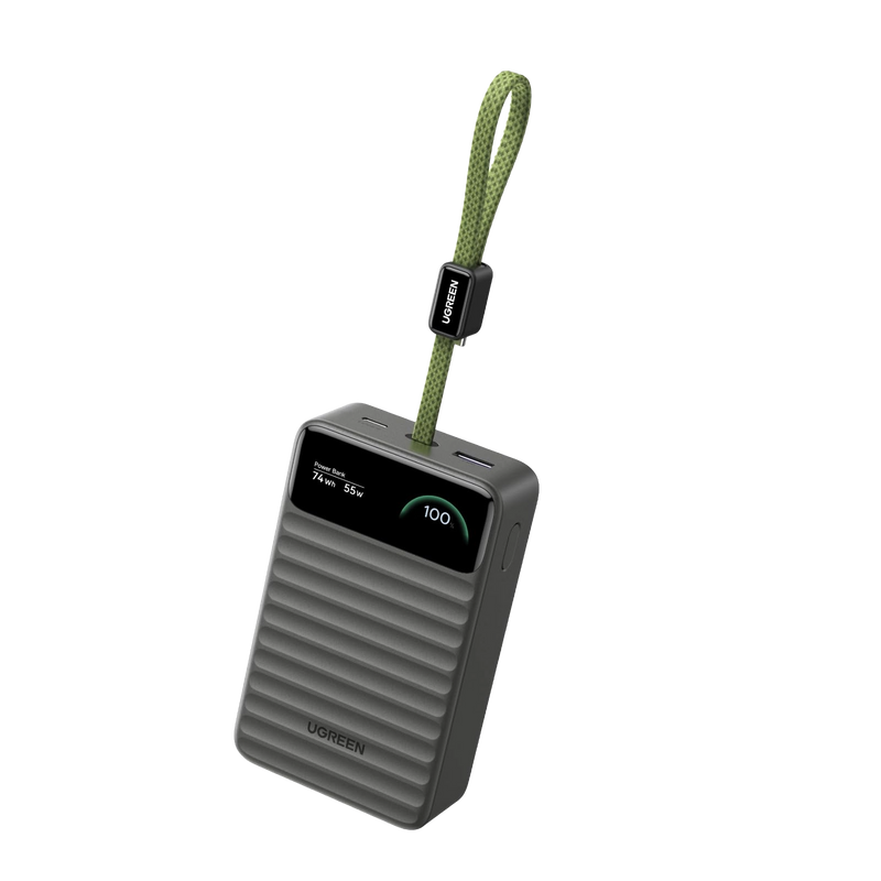 UGREEN Nexode Wavy（燃えにくい型 安全情報見える化 20000mAh 55W コード付属）モバイルバッテリー ブラック PB602