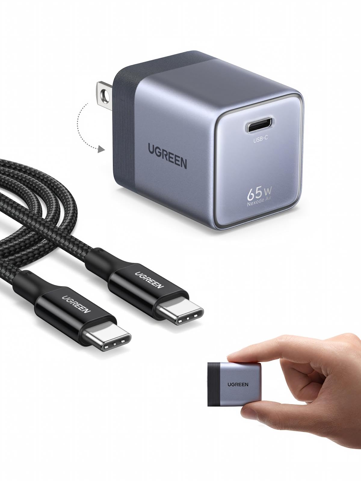 UGREEN Air 65W PD 急速充電器 USB-C 超小型 GaNII Type-C充電器 100Wケーブル付き PSE技術基準適合