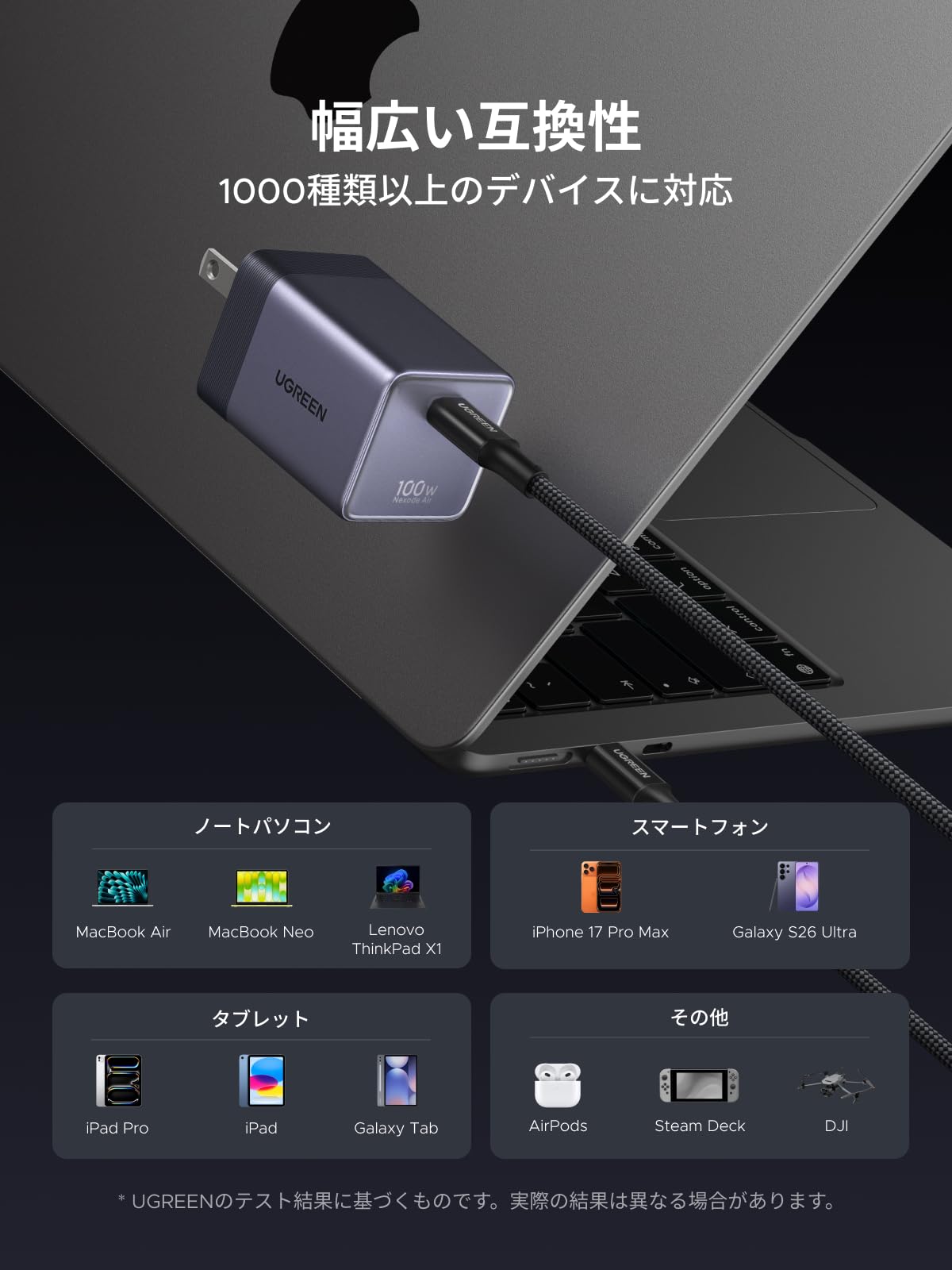 UGREEN Air 100W PD3.0急速充電器 超小型 GaNII USB-C充電器