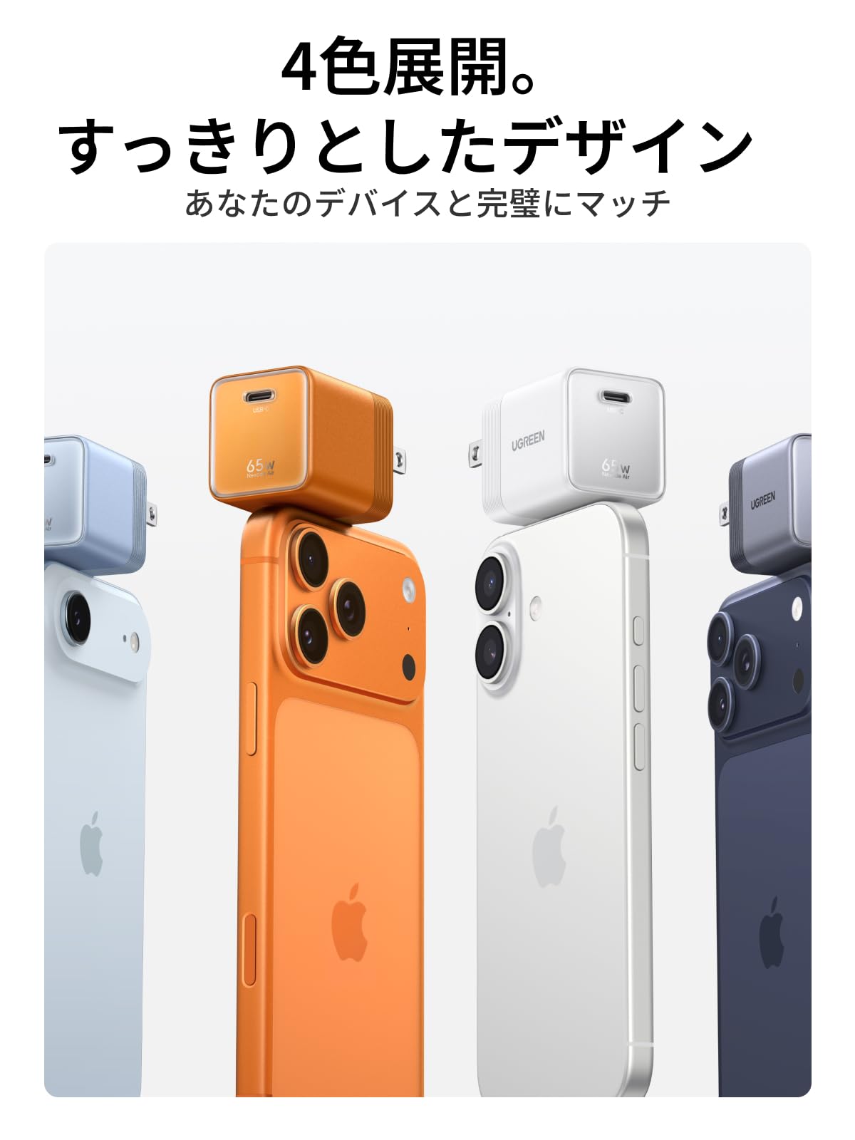 UGREEN Air 65W PD 急速充電器 USB-C 超小型 GaNII Type-C充電器 100Wケーブル付き PSE技術基準適合