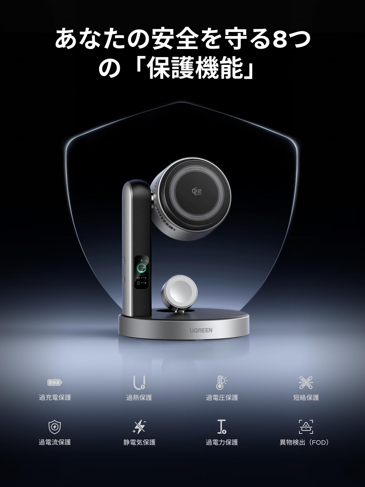 UGREEN Magflow Pro（3-in-1,25W）冷却機能 ワイヤレス充電ステーション W777