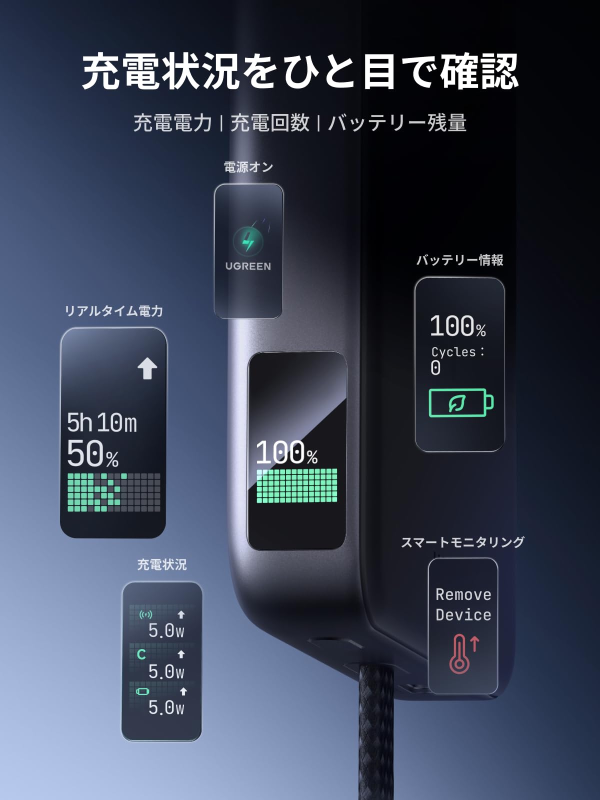 UGREEN Air 液体冷却式モバイルバッテリー 10000mAh Qi2 25W MagSafe対応 45W ケーブル内蔵