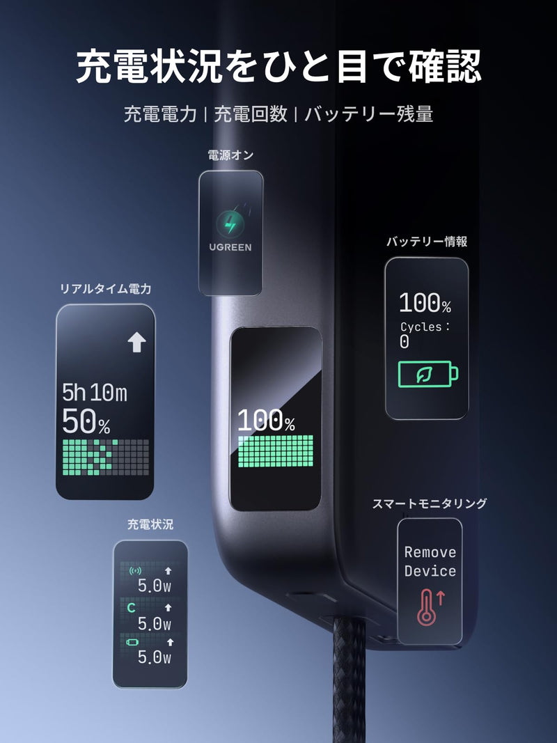 UGREEN Air 液体冷却式モバイルバッテリー 10000mAh Qi2 25W MagSafe対応 45W ケーブル内蔵