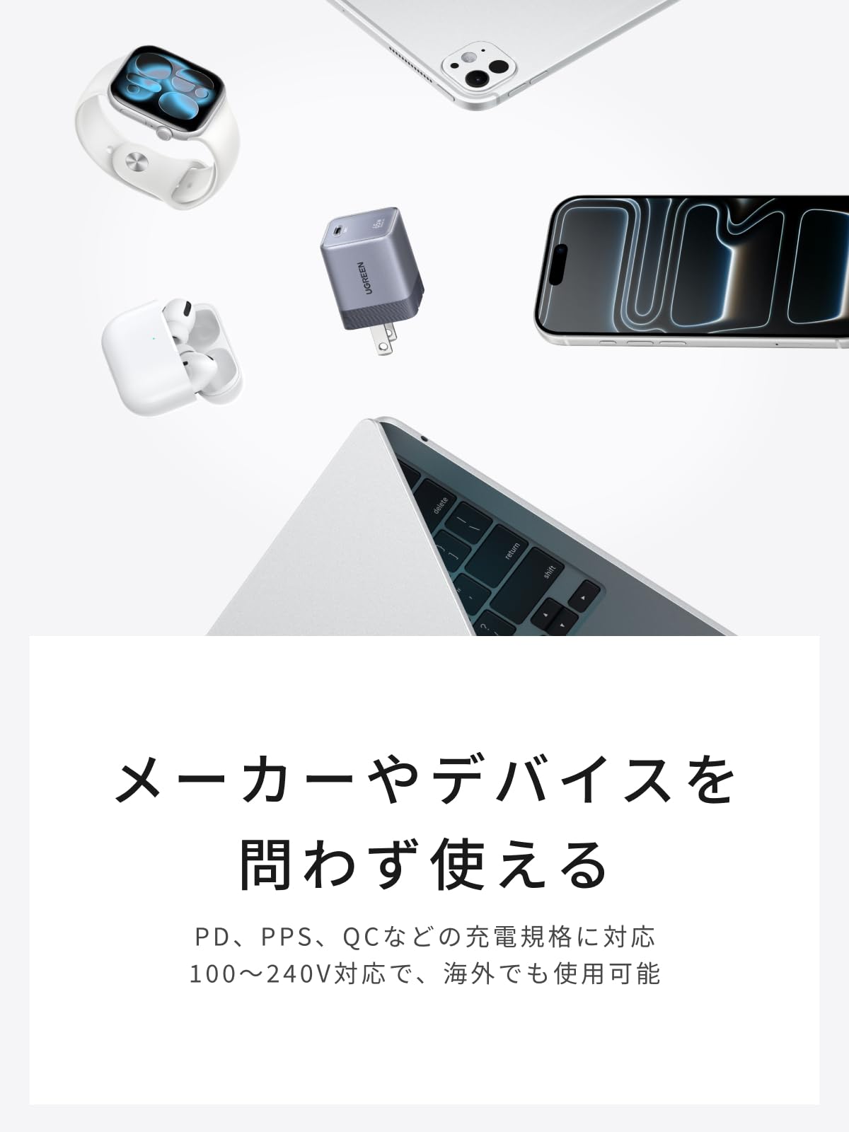 UGREEN Air 65W PD 急速充電器 USB-C 超小型 GaNII Type-C充電器 100Wケーブル付き PSE技術基準適合