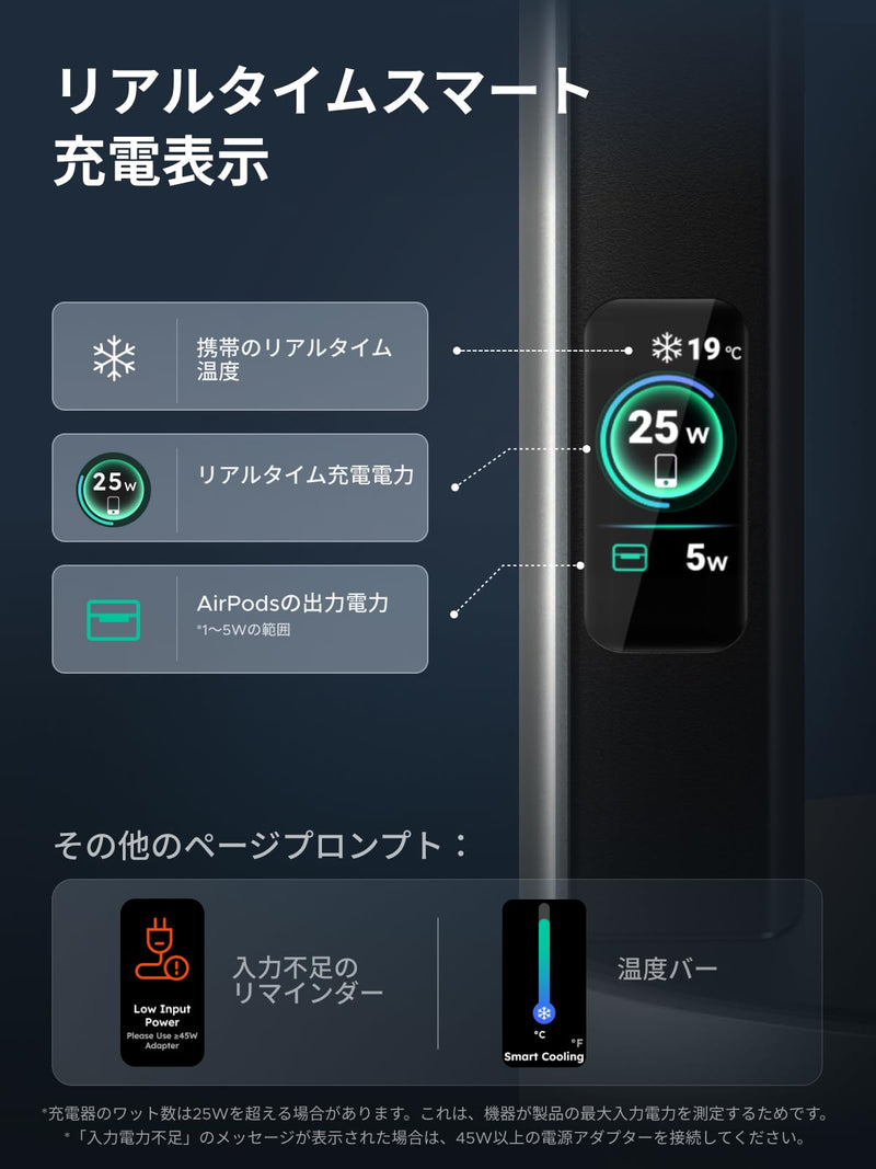 UGREEN Magflow Pro（2-in-1,25W）冷却機能 ワイヤレス充電ステーション W776
