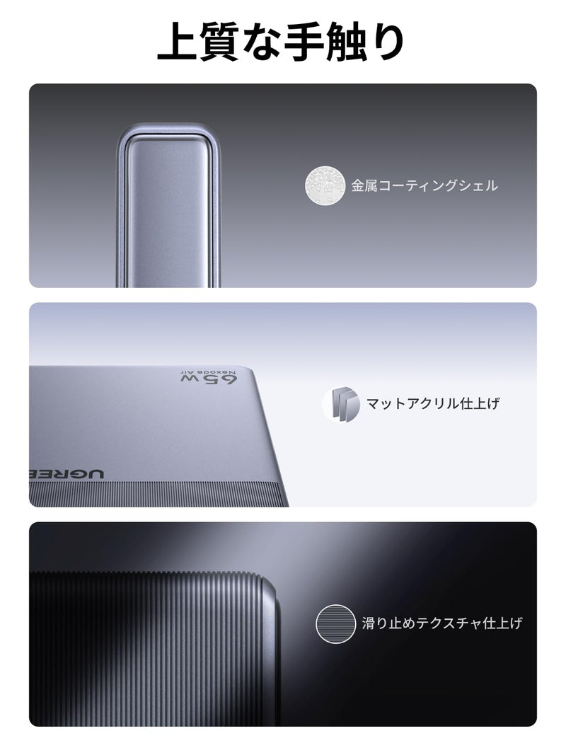 UGREEN Air急速充電器 65W Type-C 薄型設計 2C1A 3ポート 当社比67%小型化超薄モデル 折り畳み式