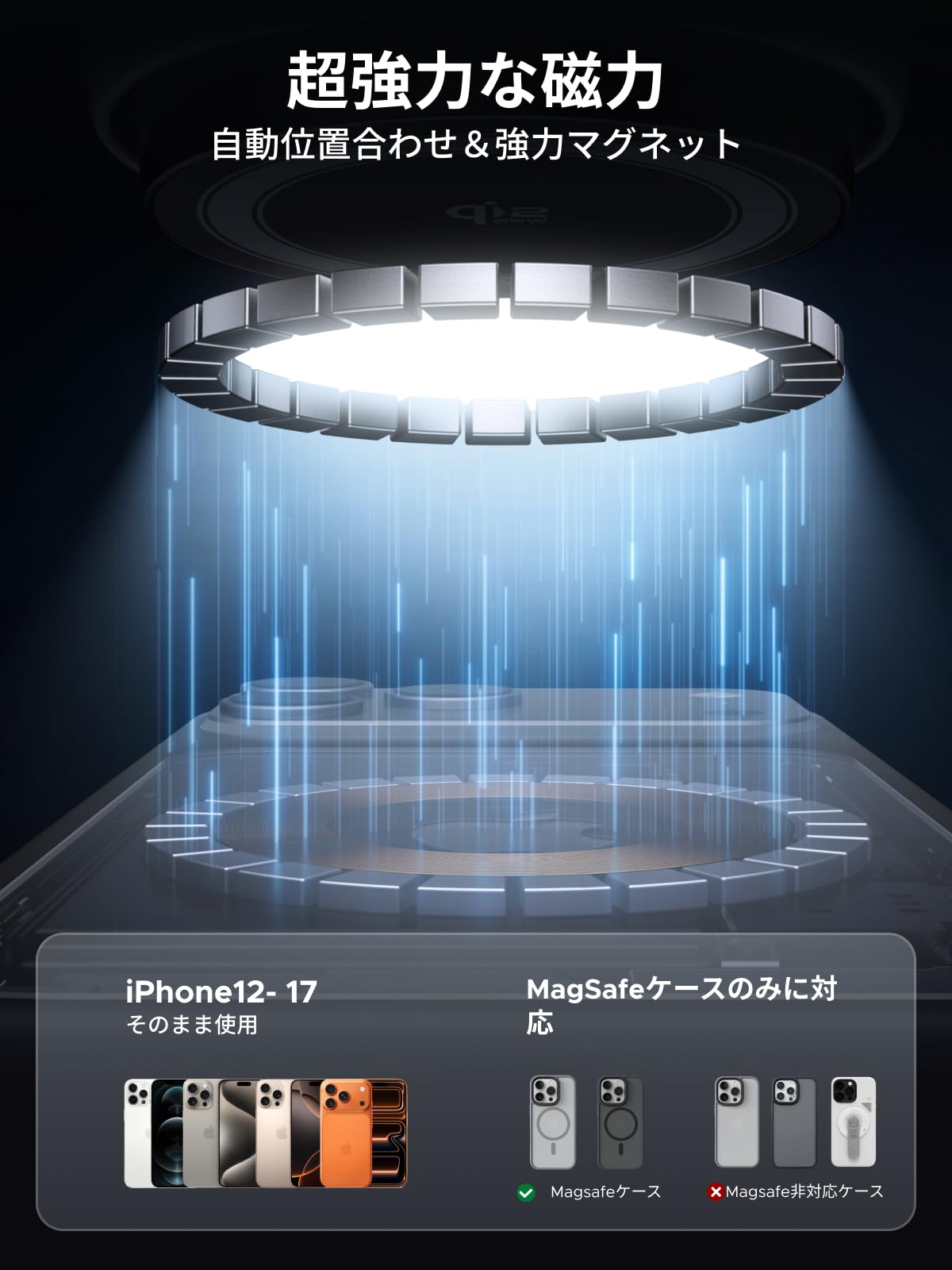 UGREEN Magflow Pro（2-in-1,25W）冷却機能 ワイヤレス充電ステーション W776