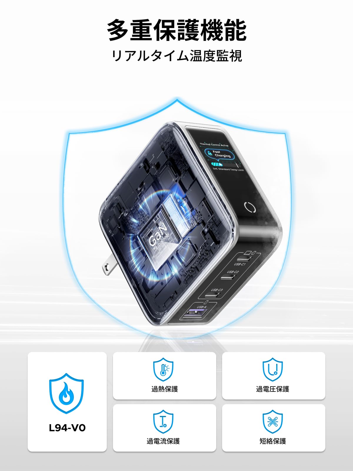 UGREEN アップグレード版 100W充電器 USB-C×3/USB-A×1 4ポート充電器 PD3.0/PPS/QC4対応 36*64*64mm
