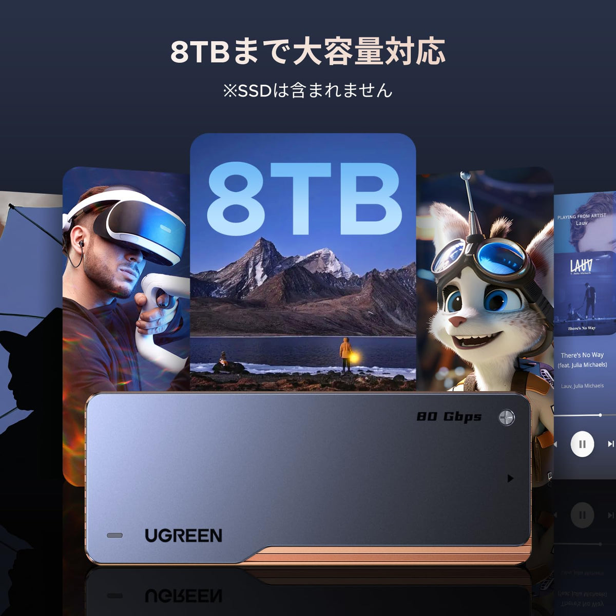 UGREEN M.2 SSD 外付けケース 80Gbps 超高速 SSD ケース Thunderbolt5/4対応 PCIe4.0x4 2280 専用