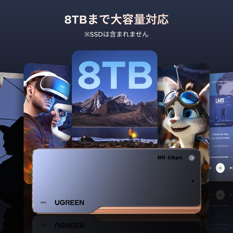 UGREEN M.2 SSD 外付けケース 80Gbps 超高速 SSD ケース Thunderbolt5/4対応 PCIe4.0x4 2280 専用