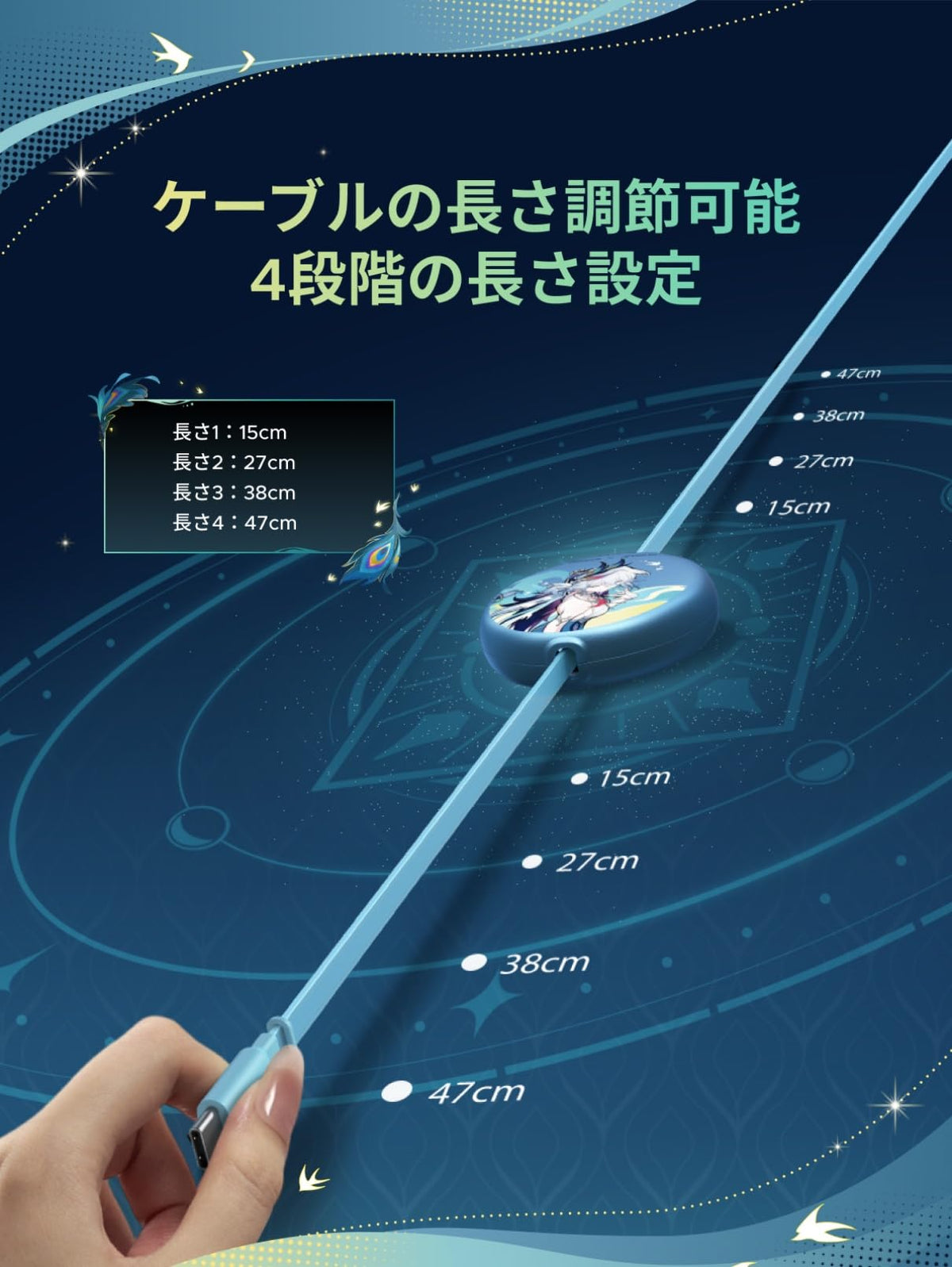 UGREEN×崩壊：スターレイル【爻光限定モデル】100W/5A PD3.0 両引き 巻き取り式 USB Cケーブル コラボ限定デザイン 開拓者必見