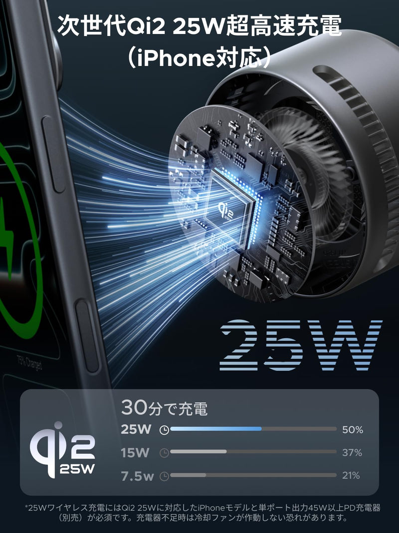UGREEN Magflow Pro（2-in-1,25W）冷却機能 ワイヤレス充電ステーション W776