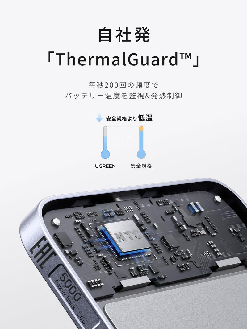 UGREEN Air モバイルバッテリー 5000mAh 8.6mm超薄型 Qi2 15W MagSafe対応
