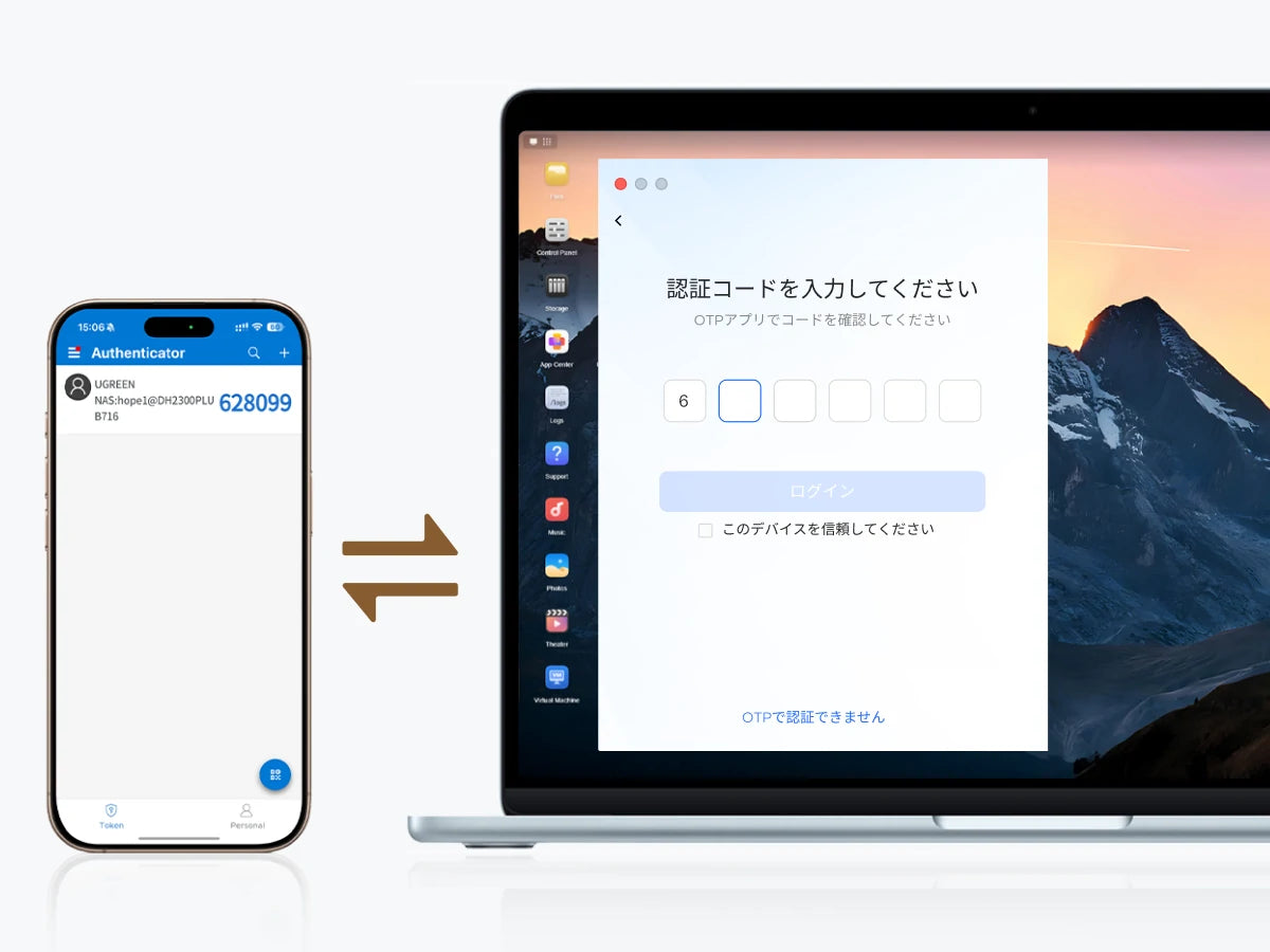 NASync の二要素認証（2FA）による安全なログインとデバイス認証の利用イメージ