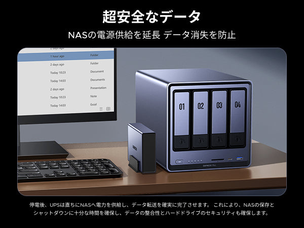 UGREEN NASとUPSを接続して停電時でも電源供給を維持しデータ消失を防ぐバックアップ電源の利用イメージ