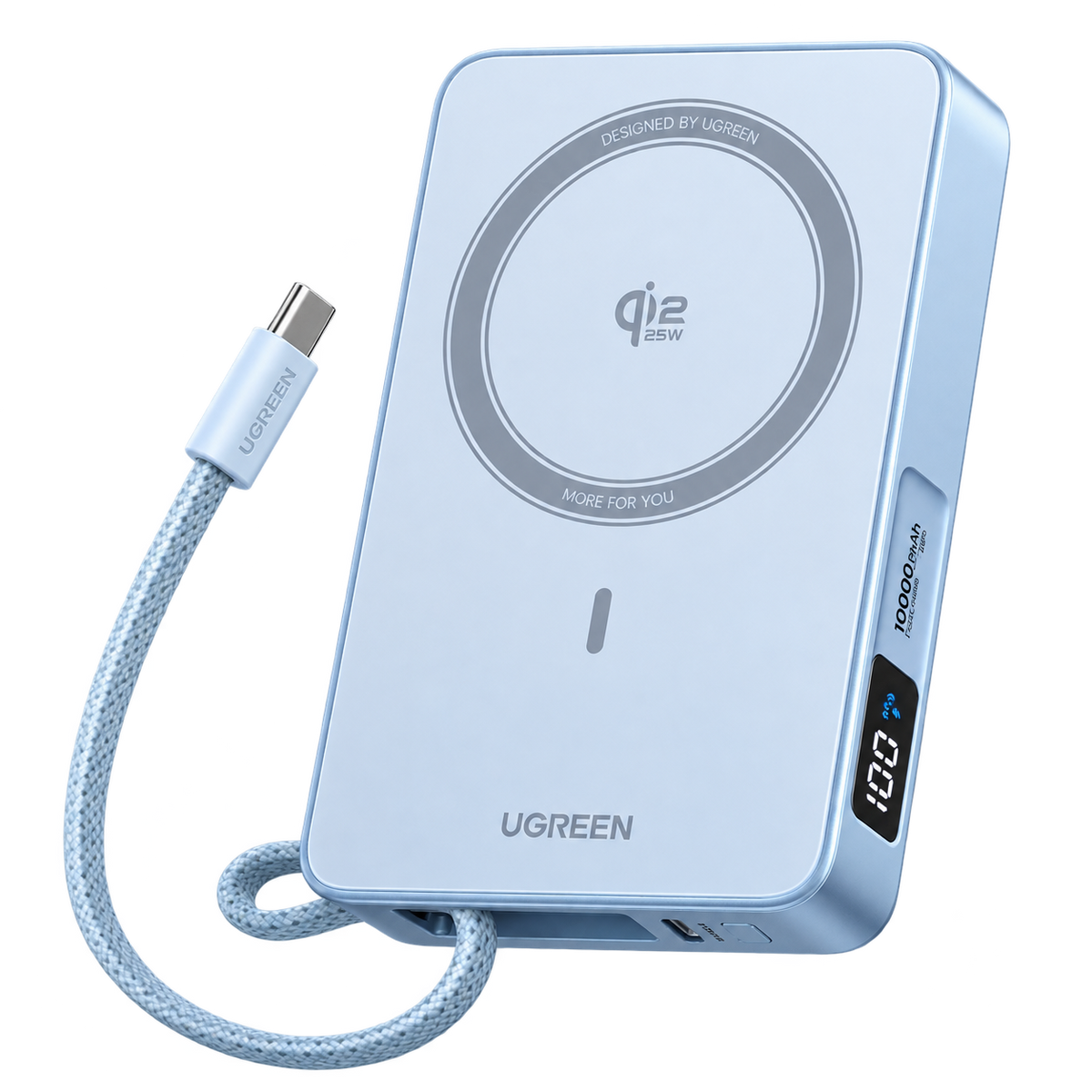UGREEN MagFlow Qi2 25W認証 モバイルバッテリー Magsafe対応 マグネット式ワイヤレス急速充電 10000mAh 水色