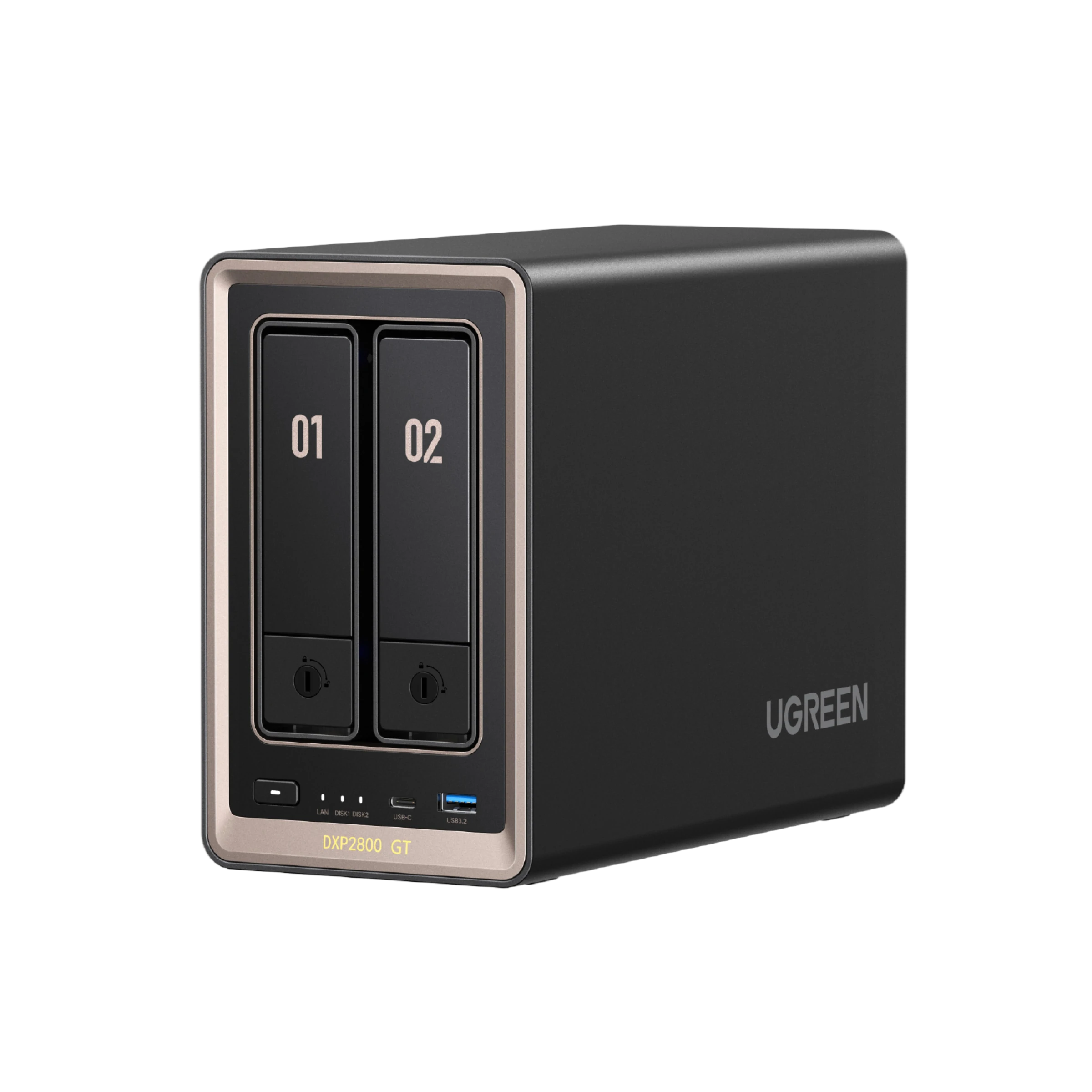 UGREEN NASync DXP2800 GTの2ベイNAS本体を斜め前方から撮影した製品画像